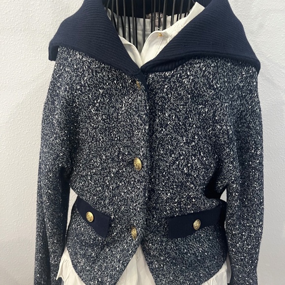 J Crew Marled Sailor Collar Blue Cardigan Medium - Picture 7 of 9